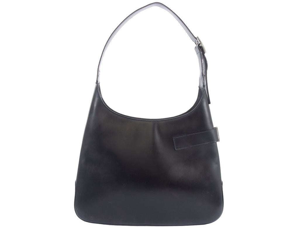 Ferragamo Gancini Hobo Shoulder Bag Black Leather AB21 0169 Preowned Auth1