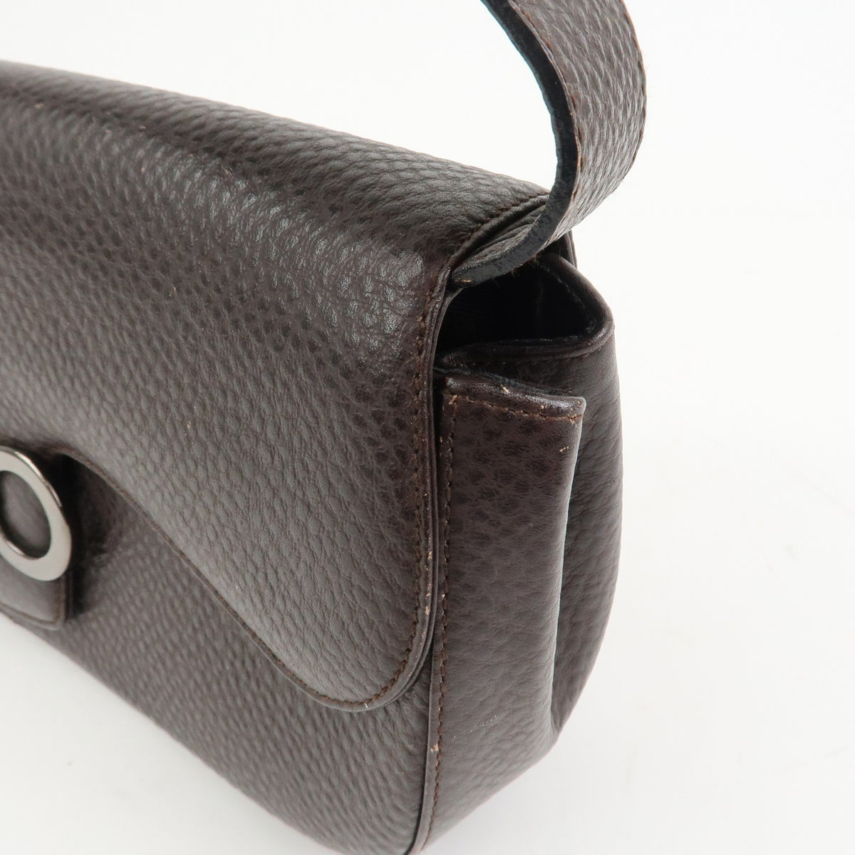 Ferragamo Gancini Logo Leather Shoulder Bag Hand Bag Brown Authentic Used F/S13