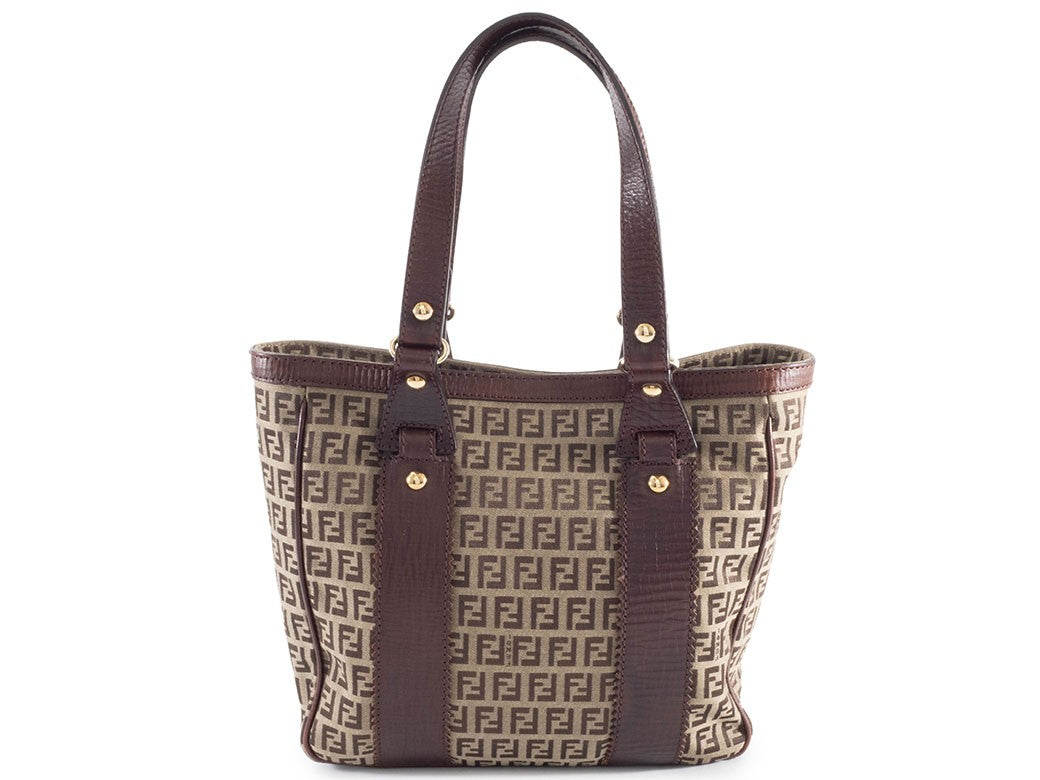FENDI Zucchino Beige Canvas Leather Shoulder Tote Bag 8BH161 Preowned Auth1