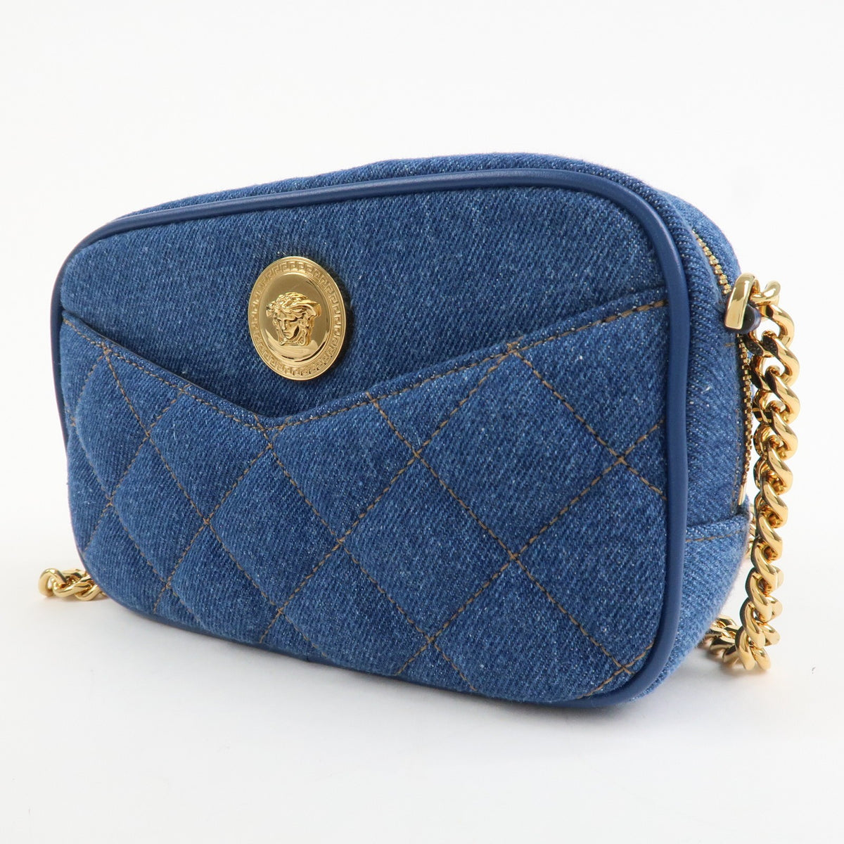 GIANNI VERSACE Denim Leather Chain Shoulder Bag Blue Authentic Used F/S2