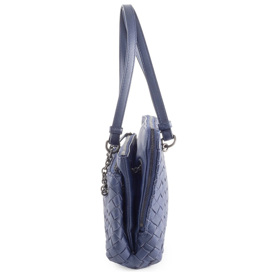 Bottega Veneta Intrecciato Navy Leather Women Shoulder Bag Handbag Preowned3