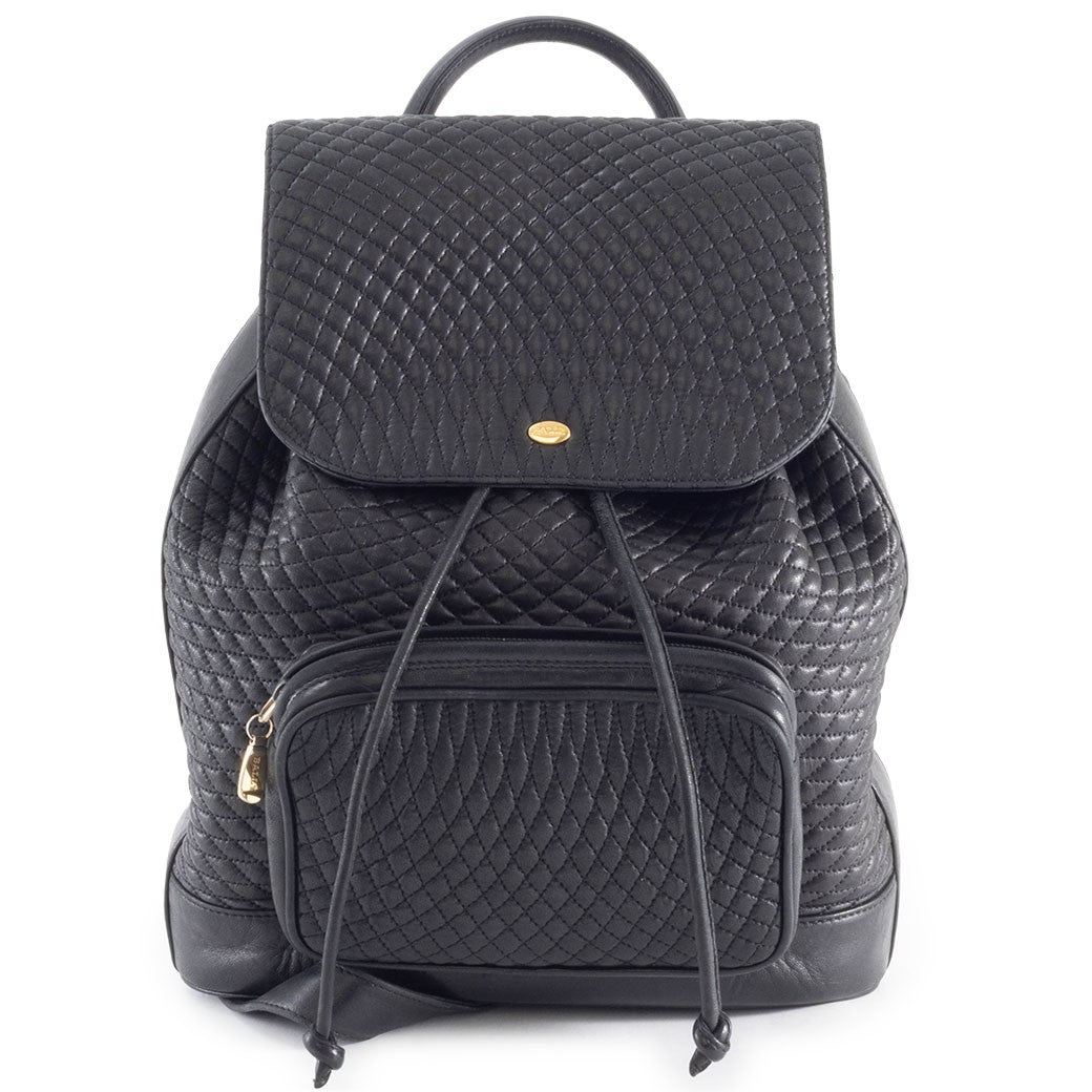 berry Bag Quilted Backpack Rucksack Black with Pouch Reuse Used Preowned0