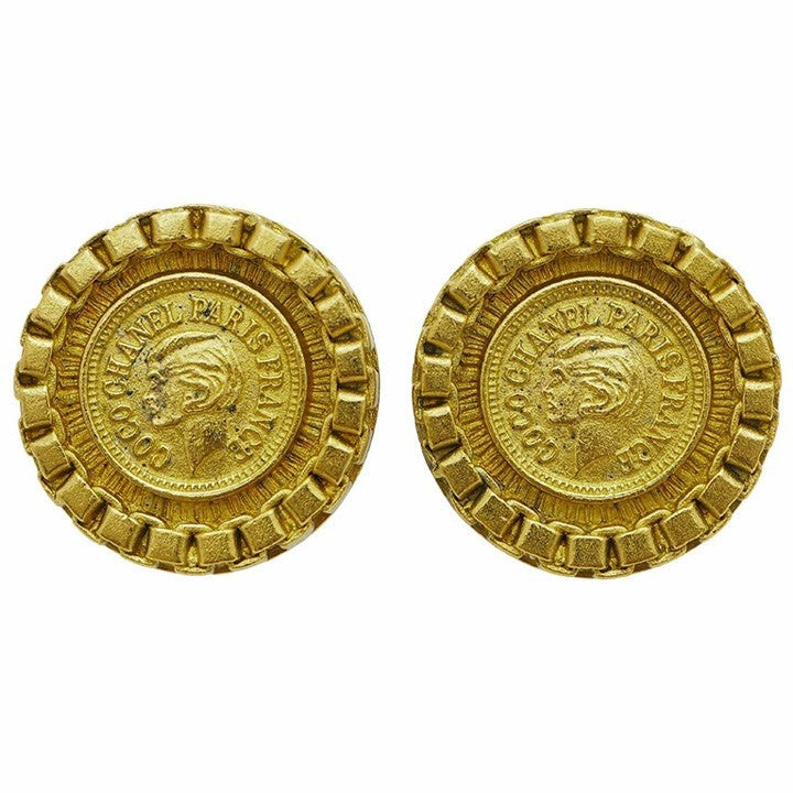 CHANEL 95P Coin motif Coco CHANEL earrings, profile Reuse Used Preowned0