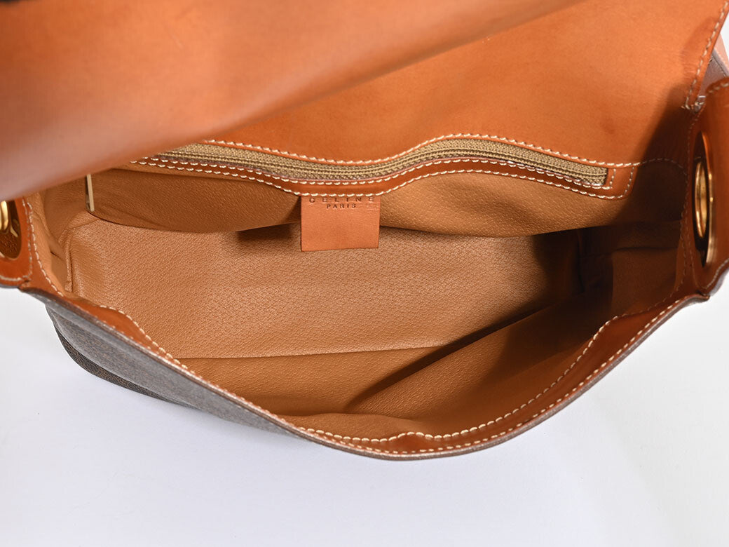 Auth Celine Macadam OneShoulder Bag Brown PVC Leather Flap Vintage Reuse Used8