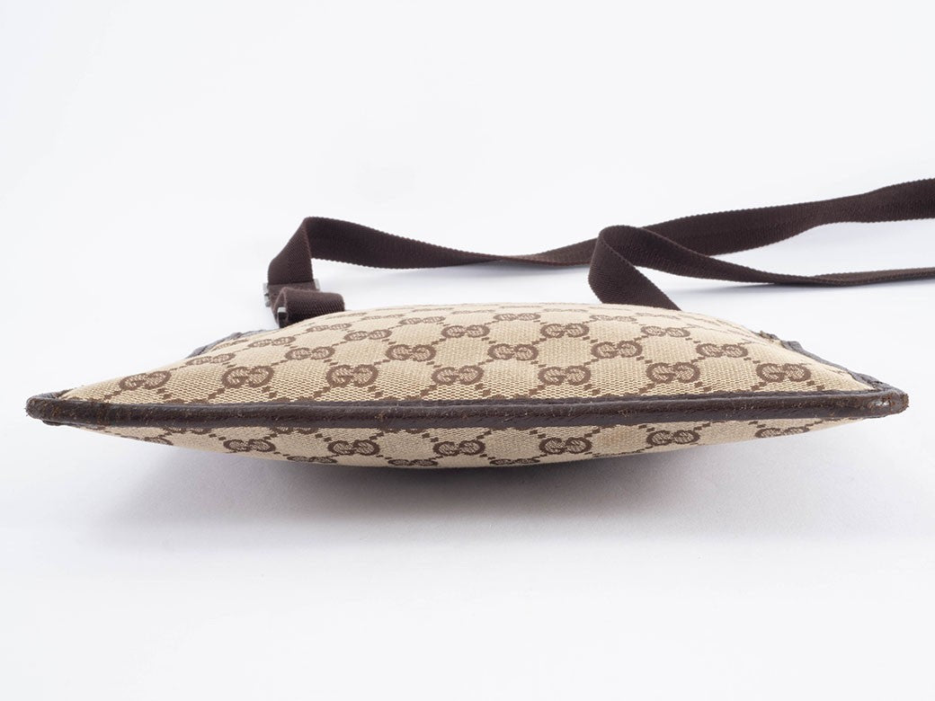 GUCCI GG Canvas Leather Crossbody Shoulder Bag 27639 Brown Beige Preowned Auth10