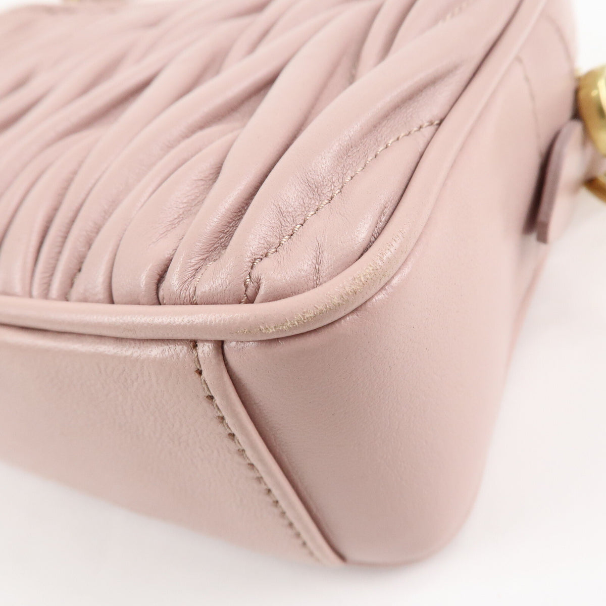 MIU MIU Matelasse Leather Chain Crossbody Shoulder Bag Pink Beige Preowned Auth12