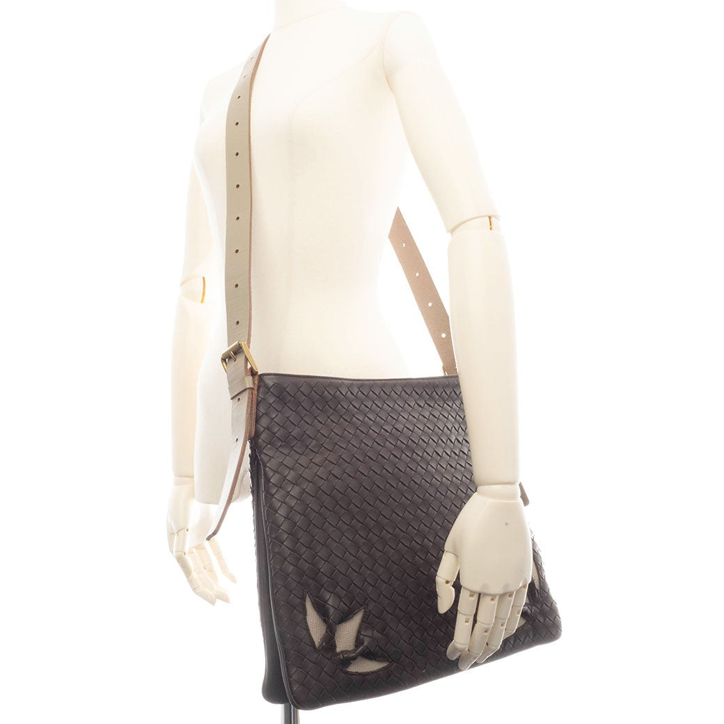 BOTTEGA VENETA Intrecciato Dark Brown Leather Crossbody Shoulder Bag Preowned17