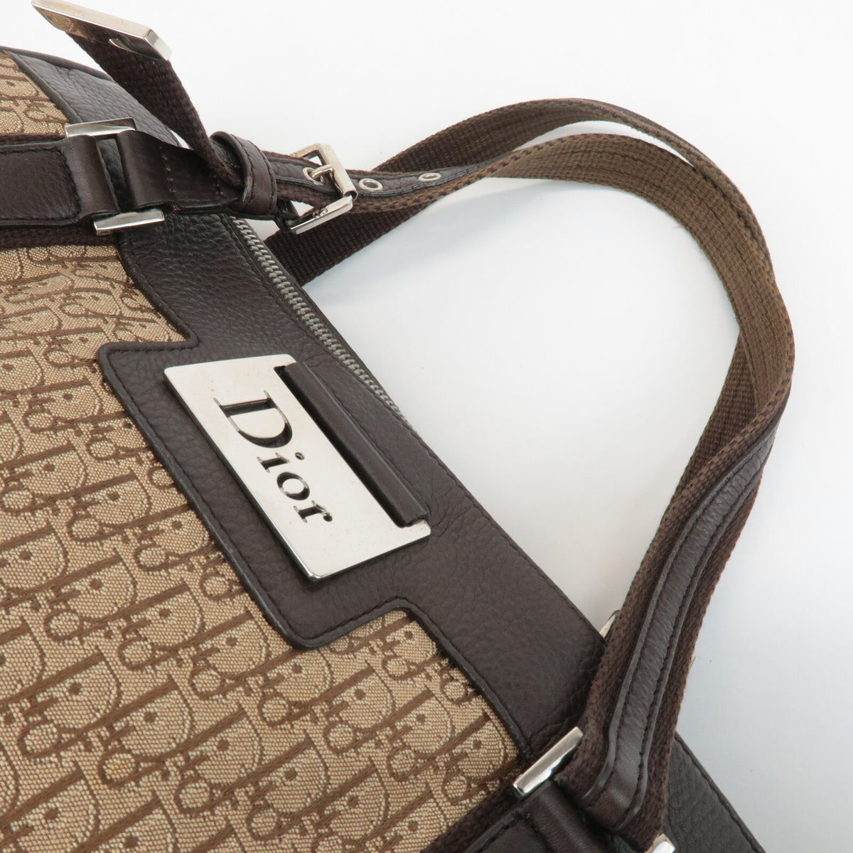 Christian Dior Trotter Street Chic Canvas Leather Boston Bag Beige Preowned5