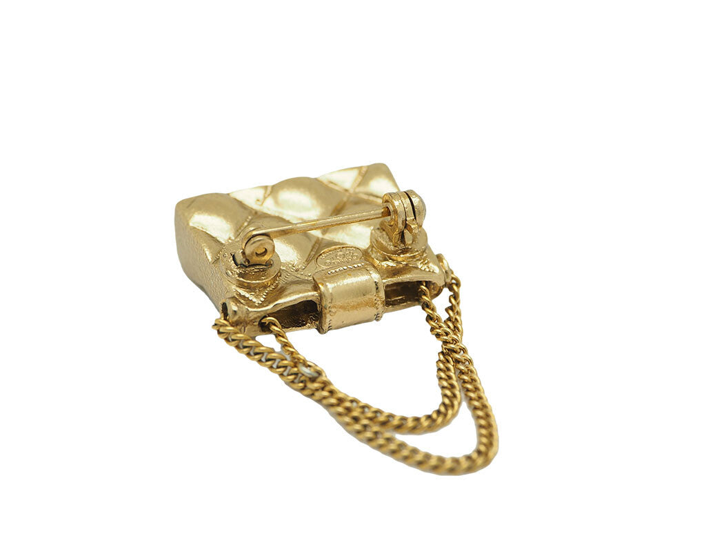 CHANEL MATRASSE brooch chain bag mini gold Ladies 02P metal pin brooch small4