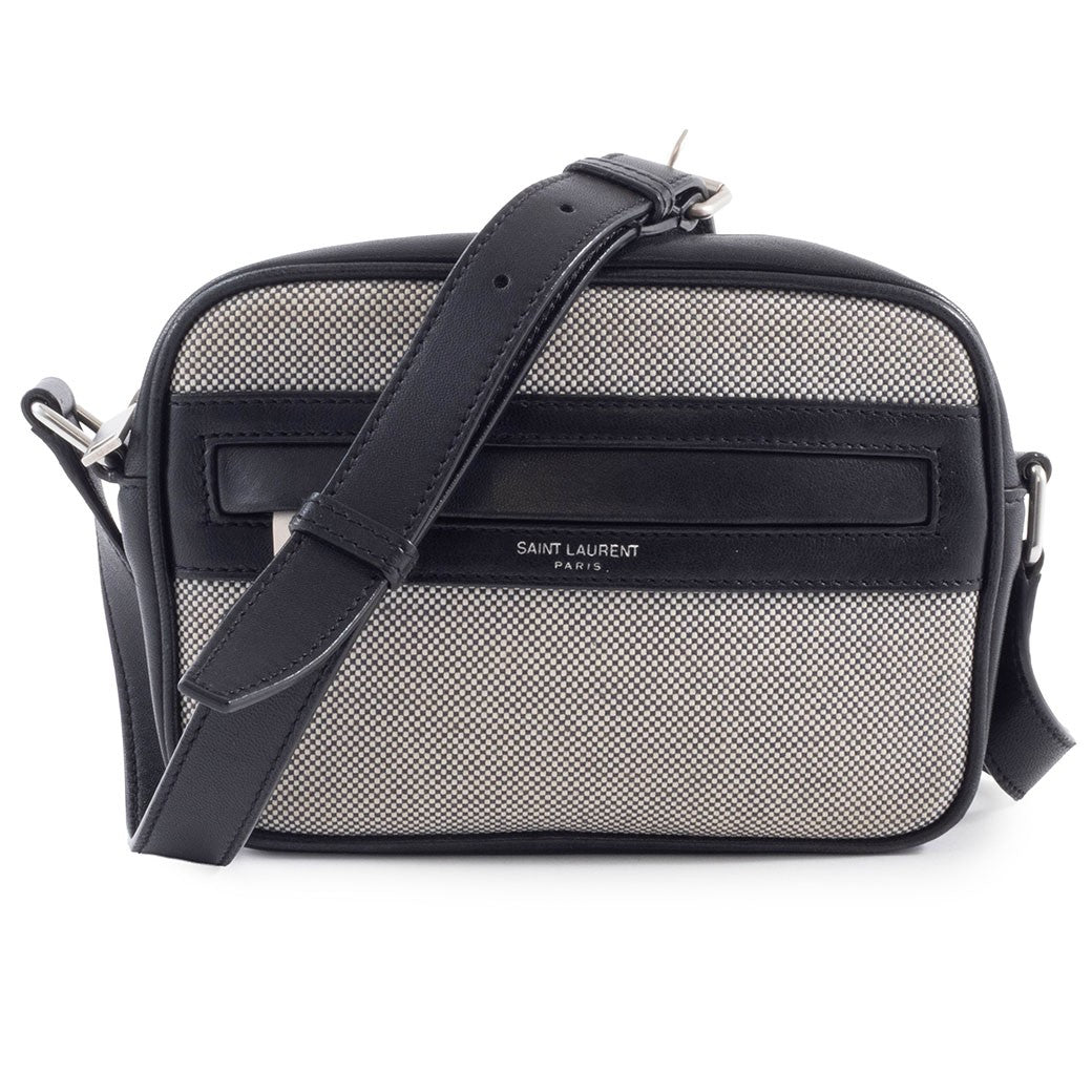 SAINT LAURENT Camp Camera Bag Canvas Leather Black Crossbody 647179 Preowned0