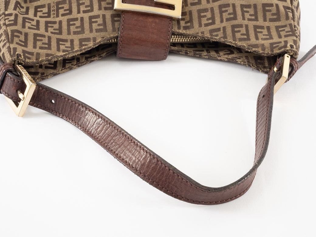 FENDI Zucca Zucchino Brown Canvas Leather Shoulder Bag Tote Hobo Preown Auth3