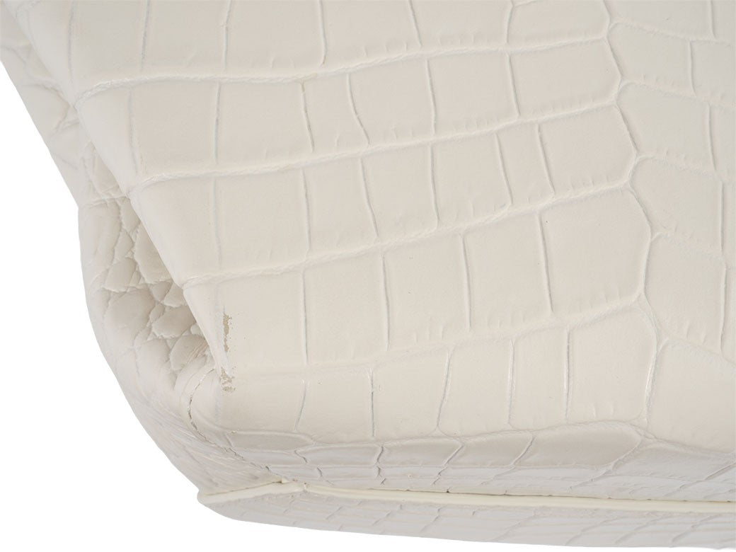 BOTTEGA VENETA Doll Handbag Crocodile Embossed Leather White Preowned Auth3