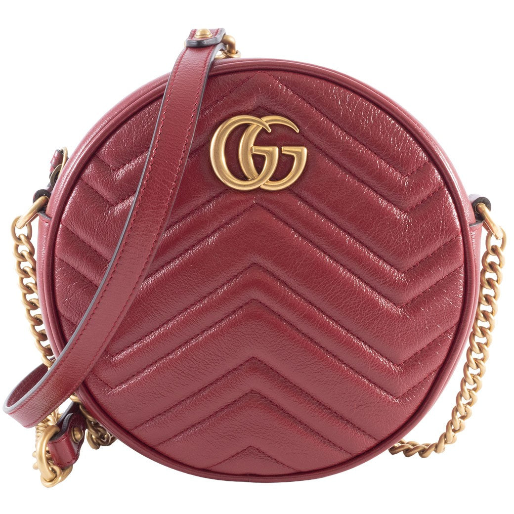GUCCI GG Marmont Chain Shoulder Bag Red Round Heart Woman 550154 Preowned Auth0