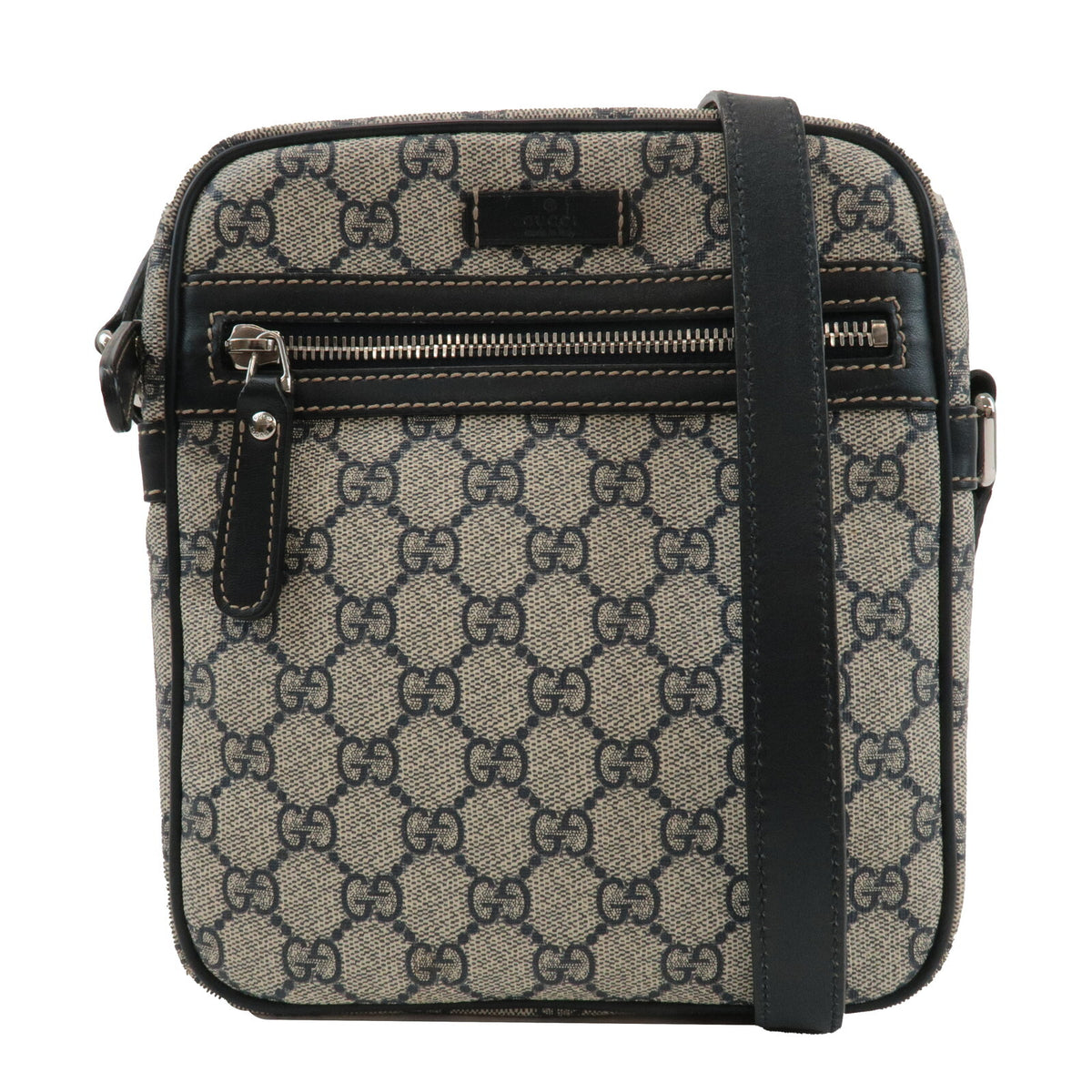GUCCI GG Supreme Canvas Leather Shoulder Bag Navy Beige Vintage 233268 Preowned0