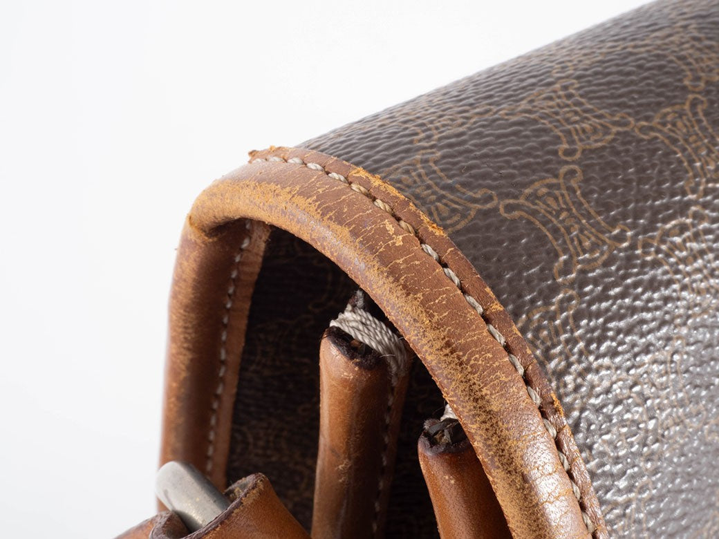 CELINE Macadam Flap Crossbody Shoulder Bag Womens Brown M08 Preowned Auth11
