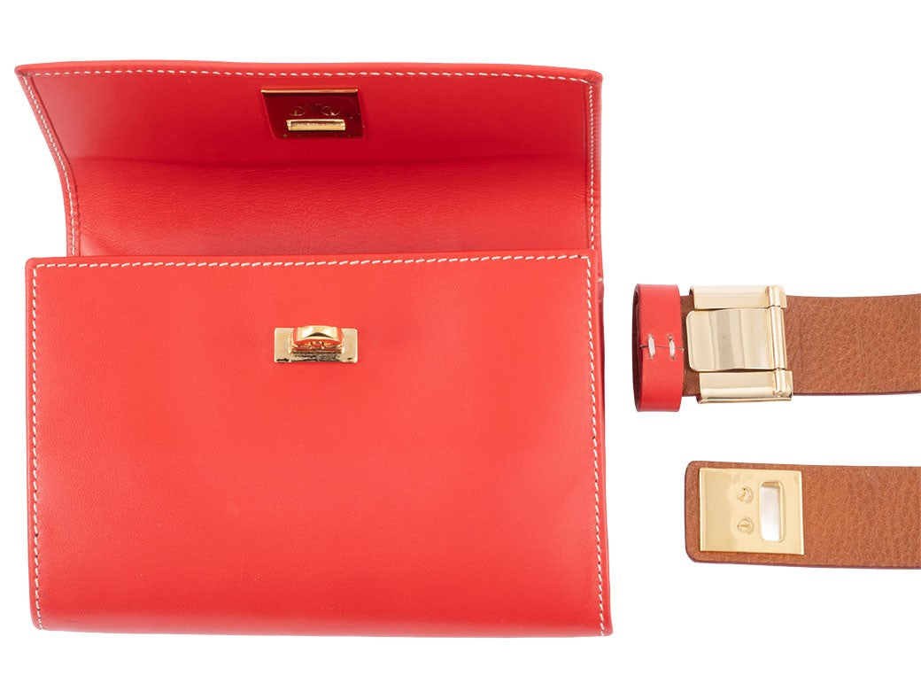 Auth Salvatore Ferragamo Bag Gancini Body Bag Red Leather Reuse Used Preowned6