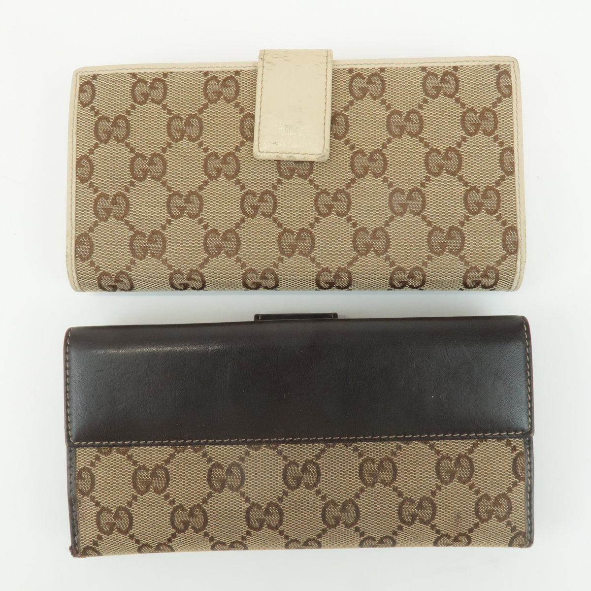 GUCCI Set of 2 GG Canvas Leather Wallet Beige Brown 203550/112715 Auth Used F/S1