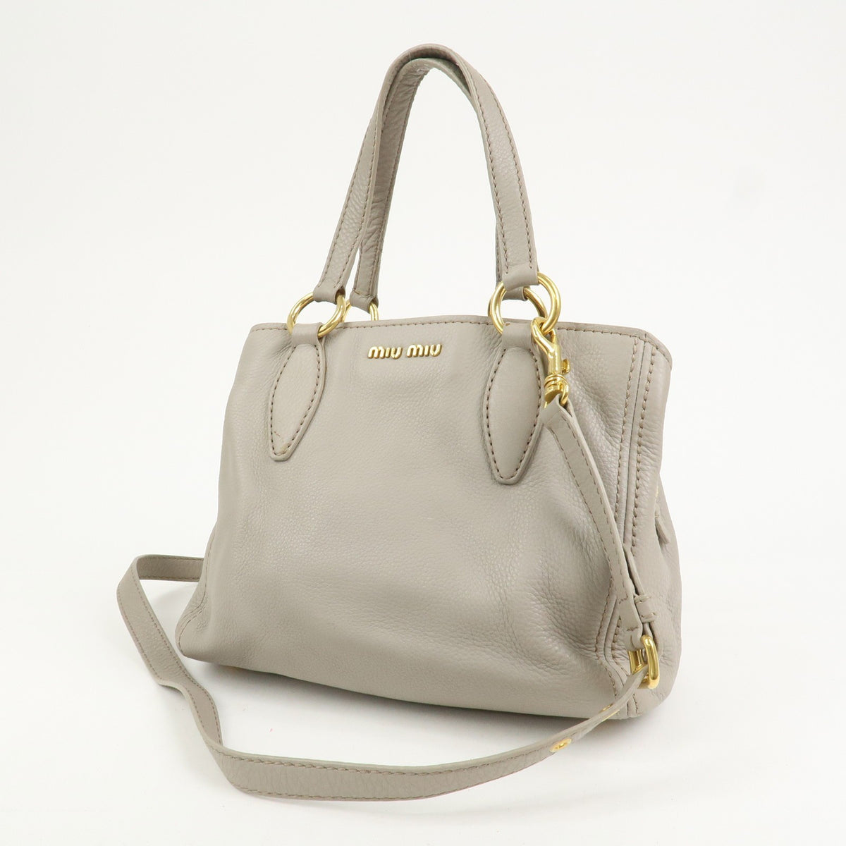 MIU MIU Handbag Logo Leather 2Way Bag Shoulder Bag Gray Authentic Used F/S2