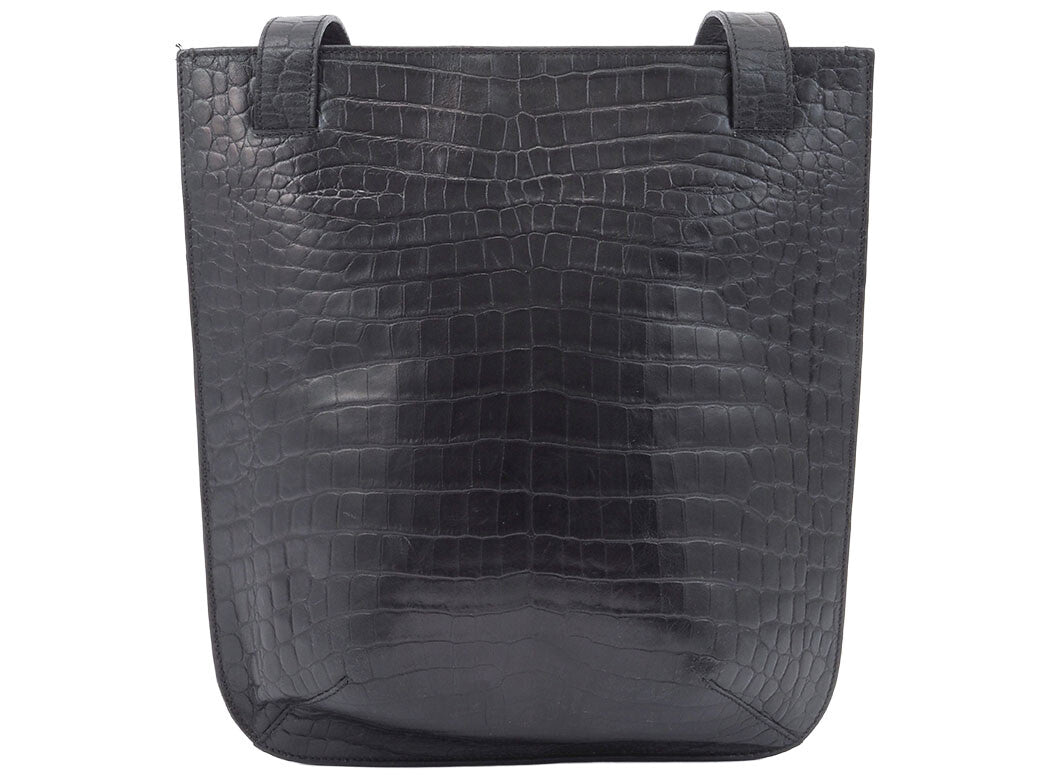 Salvatore Ferragamo Embossed Black Leather Shoulder Tote Bag Preowned Auth2
