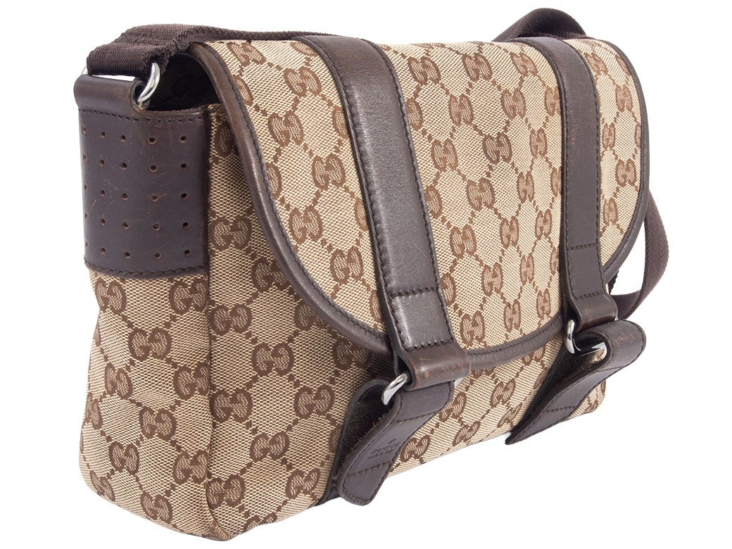 GUCCI GG Canvas Messenger Crossbody Shoulder Bag Beige Brown 145858 Preowned2