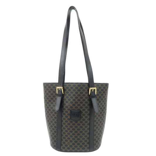 Auth CELINE Shoulder Bag Macadam Leather Tote Bag Brown Black Reuse Used0