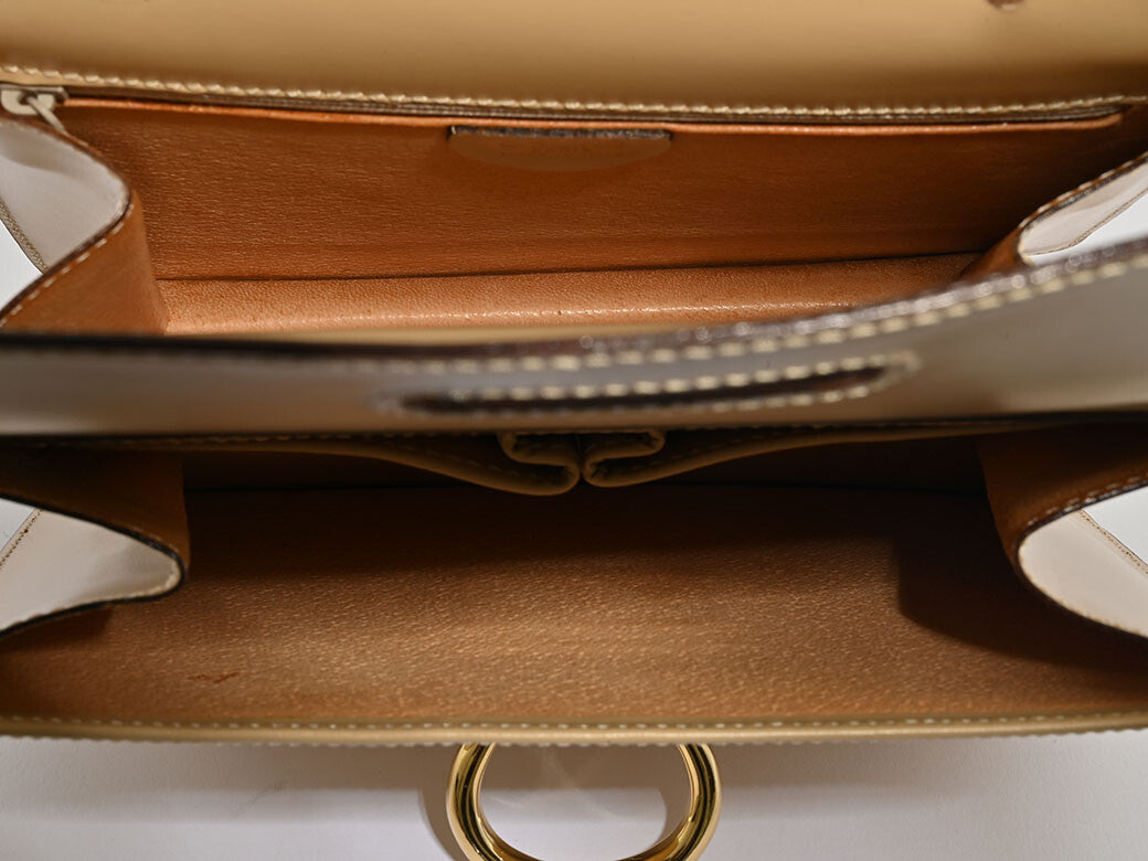 CELINE Old Celine Logo Ring W Flap Handbag Beige Leather Vintage Preowned Auth8
