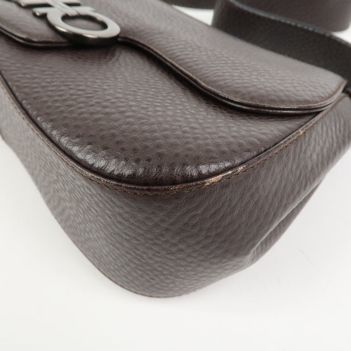 Ferragamo Gancini Logo Leather Shoulder Bag Hand Bag Brown Authentic Used F/S10