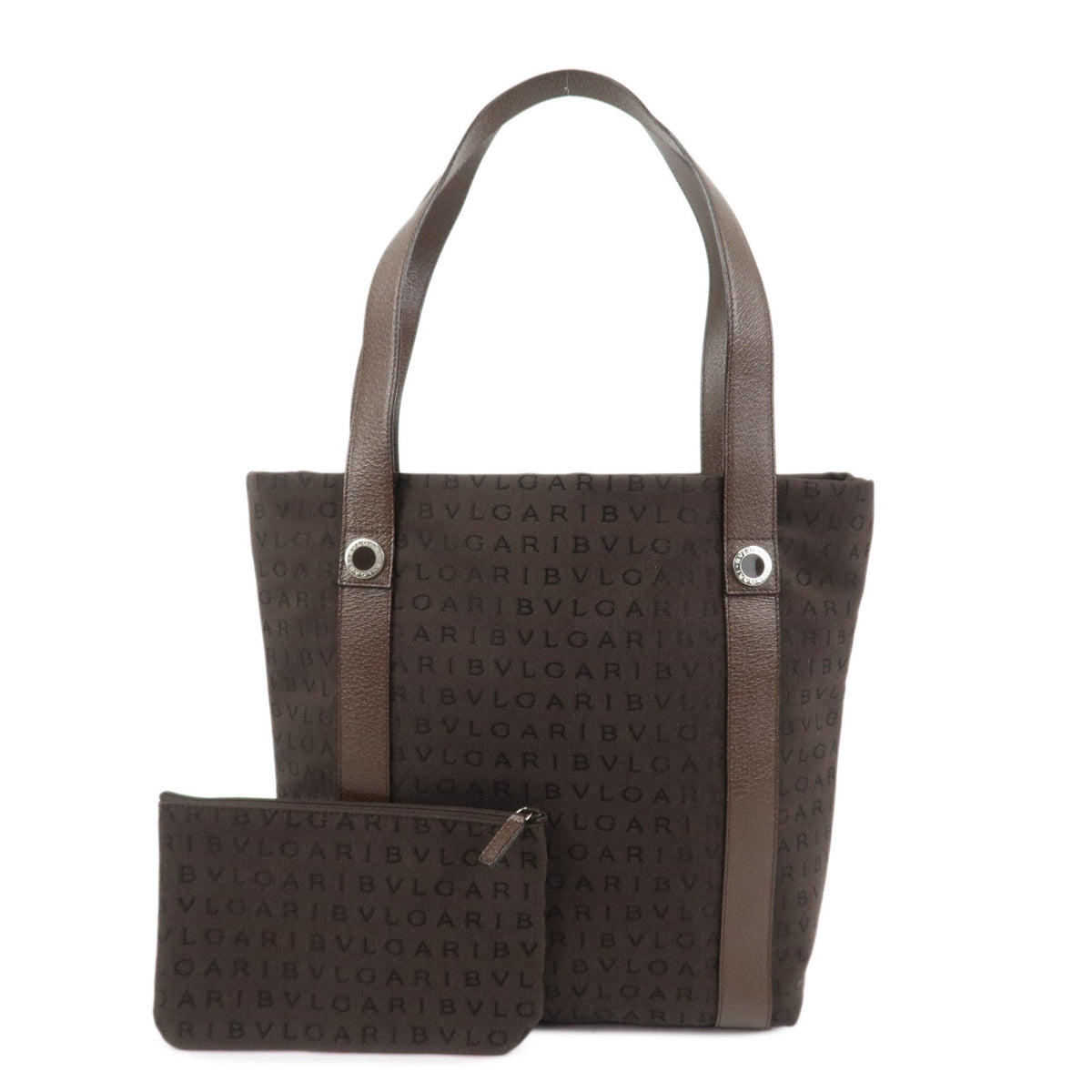 BVLGARI Logo Mania Canvas Leather Shoulder Bag Tote Bag Brown Authentic Used F/S0