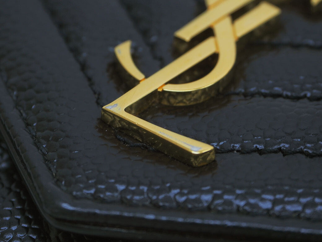 SAINT LAURENT Mix Matrasse Monogram Compact Black Bifold Wallet 651028 Ladies4
