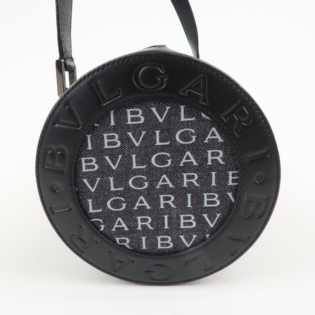 BVLGARI Logo Mania Canvas Leather BZero 1 Shoulder Bag Black Preowned Auth5