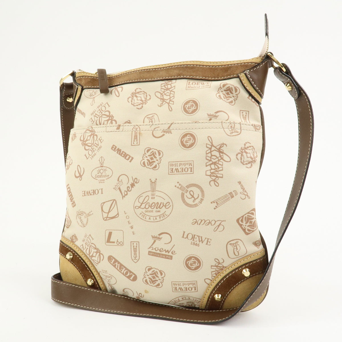 LOEWE Anagram Canvas Suede Leather Shoulder Bag 160th Anniversary Auth Used F/S2