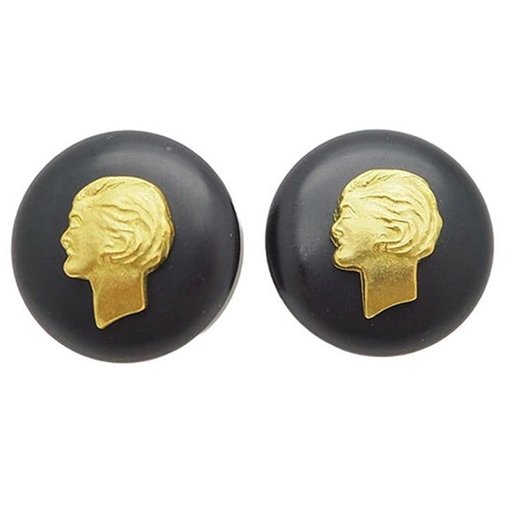 CHANEL Vintage Coco Chanel Earrings Black x Gold Ladies 95P Cameostyle0