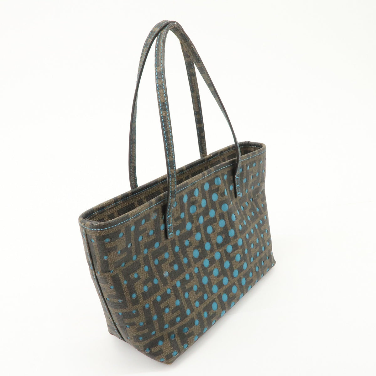 FENDI Tote Bag Zucca Nylon Punching Brown Black 8BH223 Authentic Used Reuse F/S3