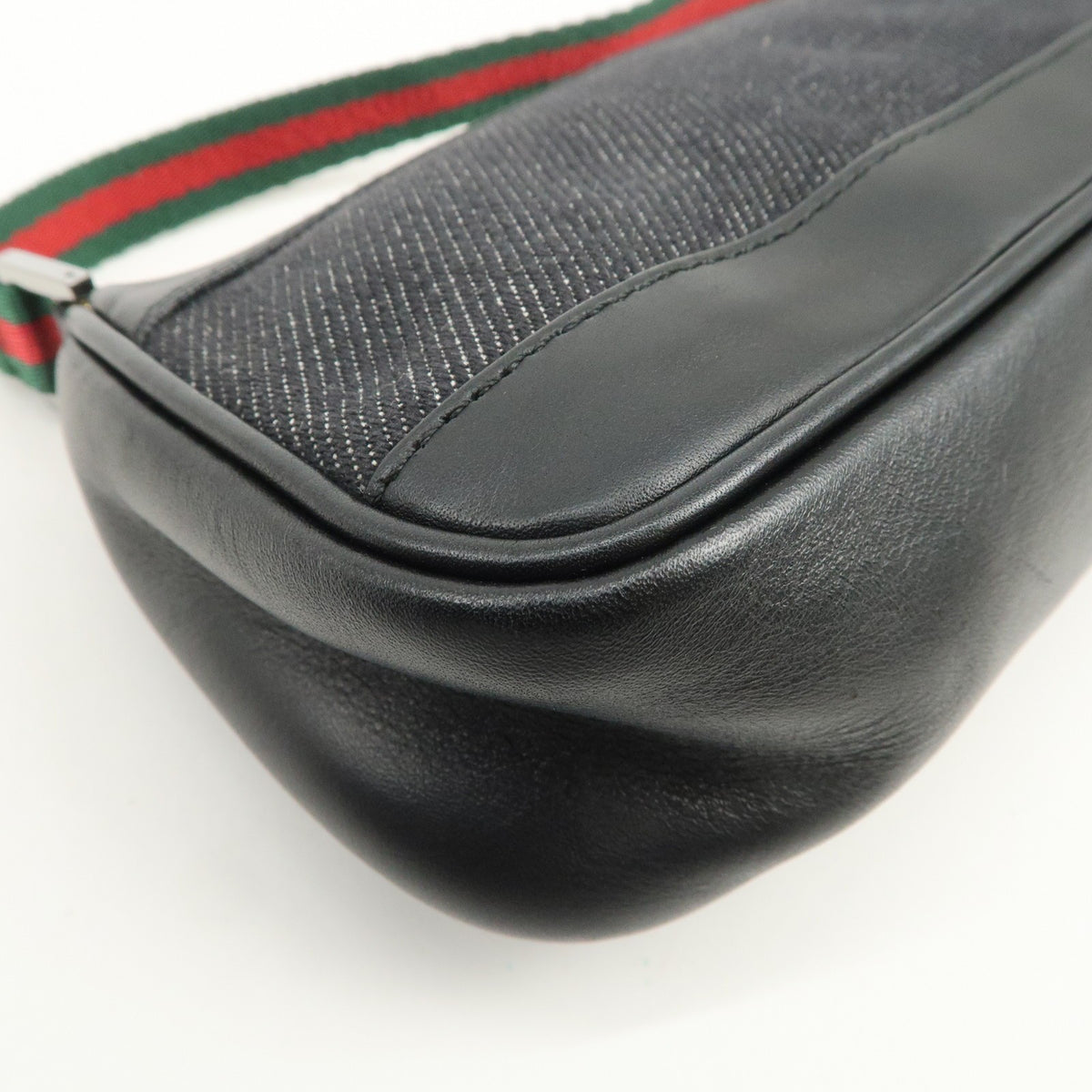 GUCCI Sherry Leather Denim Accessory Pouch Hand Bag Black 92820 Auth Used F/S10