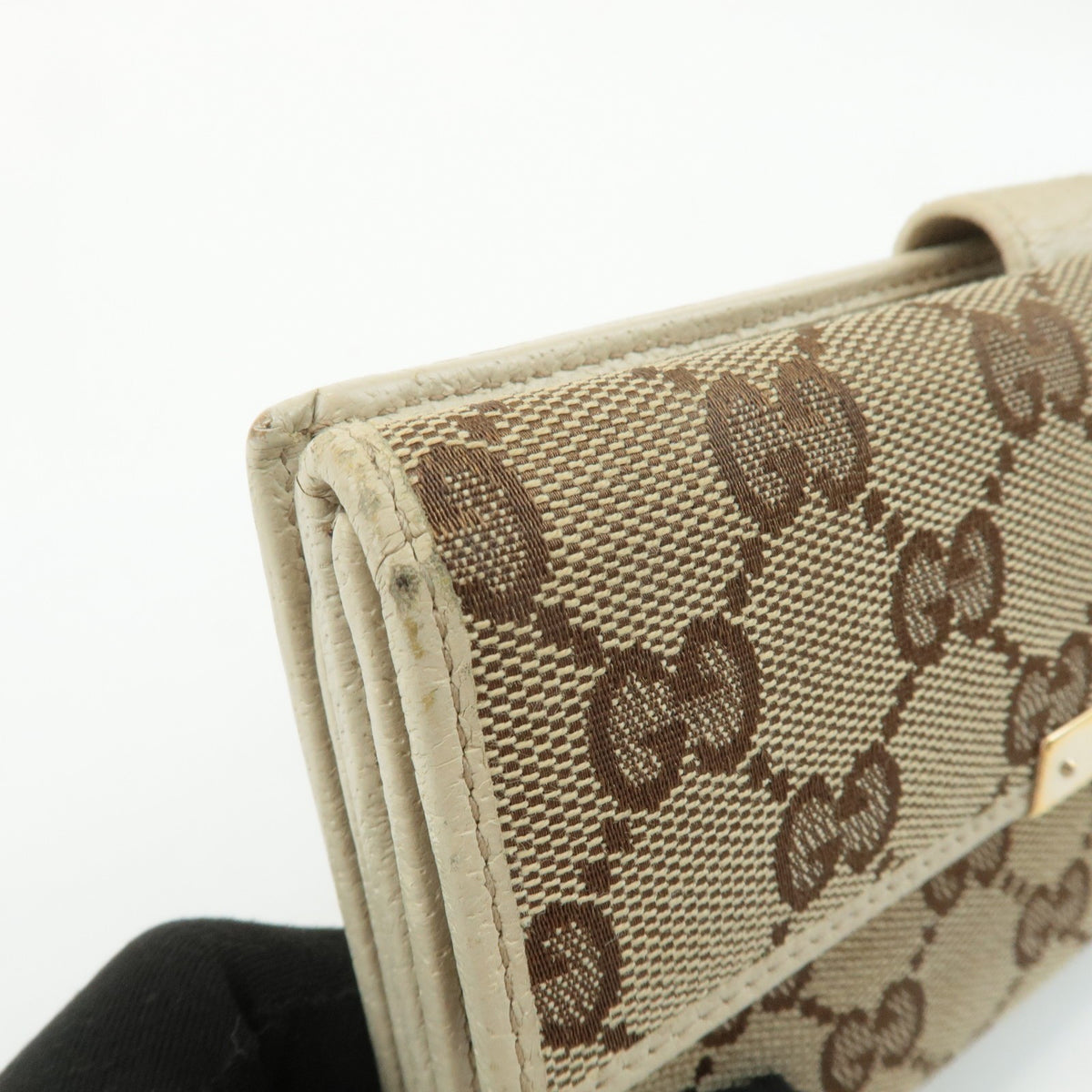 GUCCI Set of 2 GG Canvas Leather Wallet Beige Brown 203550/112715 Auth Used F/S7