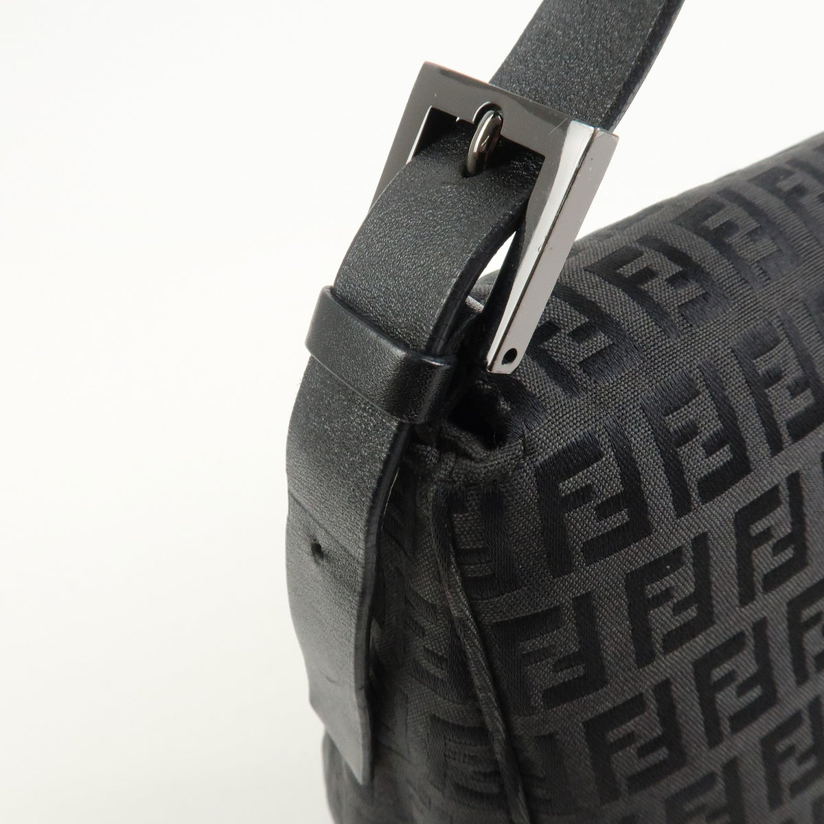 FENDI Mamma Baguette Zucca Zucchino Canvas Leather Black Shoulder Bag Preowned12