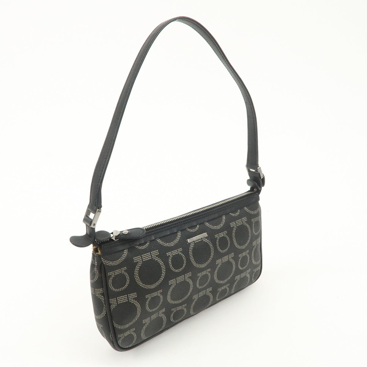 Ferragamo Gancini PVC Accessary Pouch Hand Bag Black Authentic Used F/S3