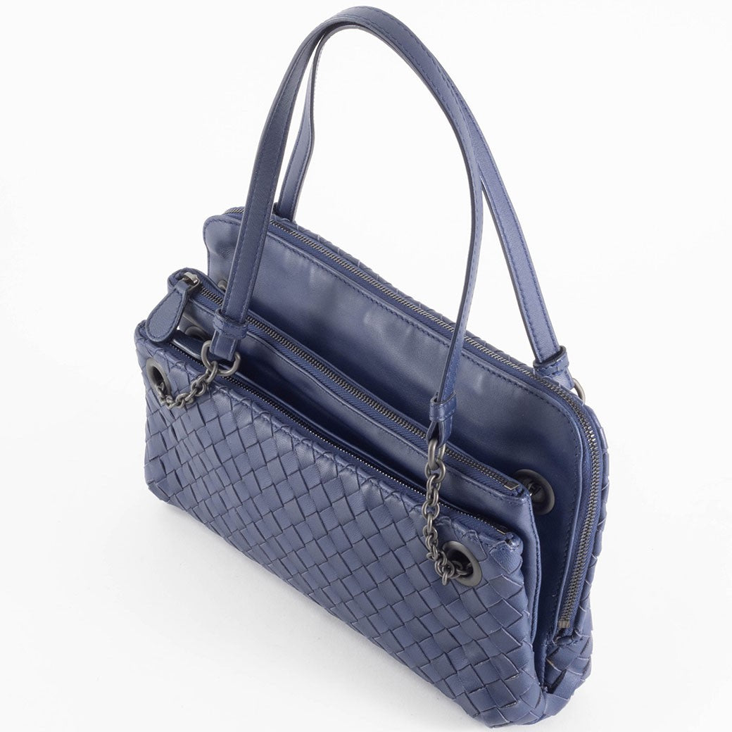 Bottega Veneta Intrecciato Navy Leather Women Shoulder Bag Handbag Preowned19