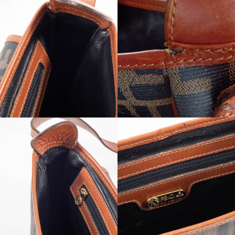 FENDI Zucca PVC Leather Crossbody Shoulder Bag FF Logo Flap Brown Preowned Auth15