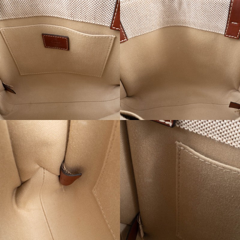 Chloe Woody Small Convertible Handbag Crossbody Bag Linen Brown White Preowned18