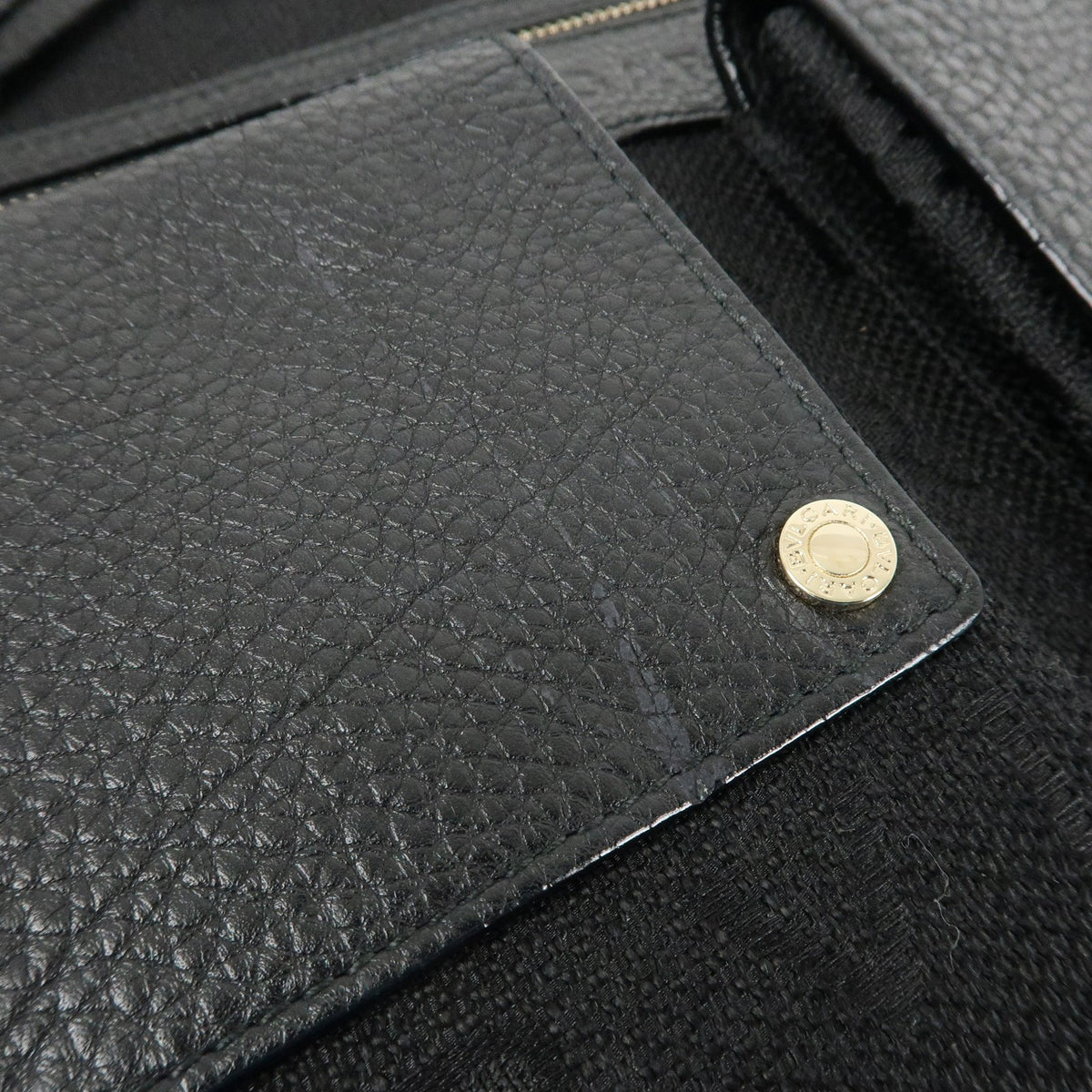 BVLGARI Logo Mania Canvas Leather Tote Bag Black Gold Hardware Auth Used F/S15