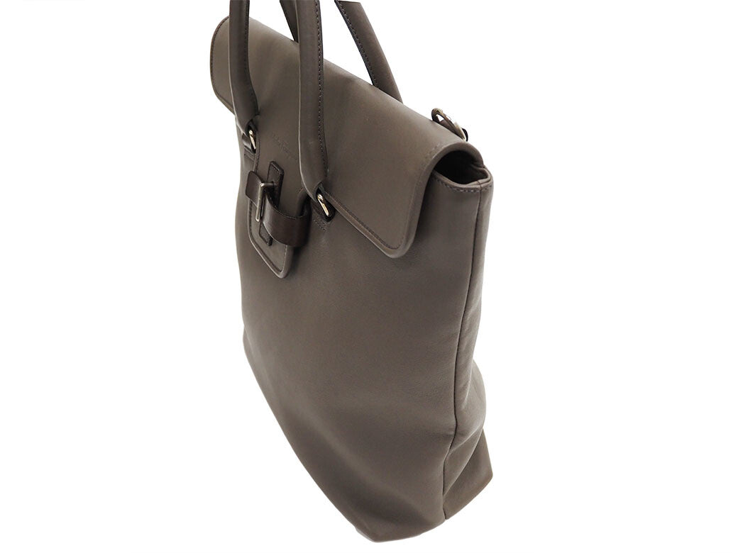 Ferragamo Large Leather Tote Bag Greige Belt Flap Shoulder Bag Preowned Auth2