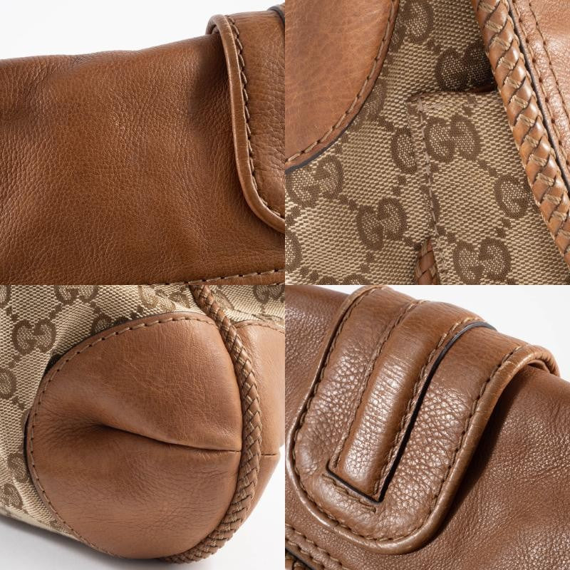 GUCCI Marrakech Hobo Bag GG Canvas Leather Tassel Beige Brown 257021 Preowned15