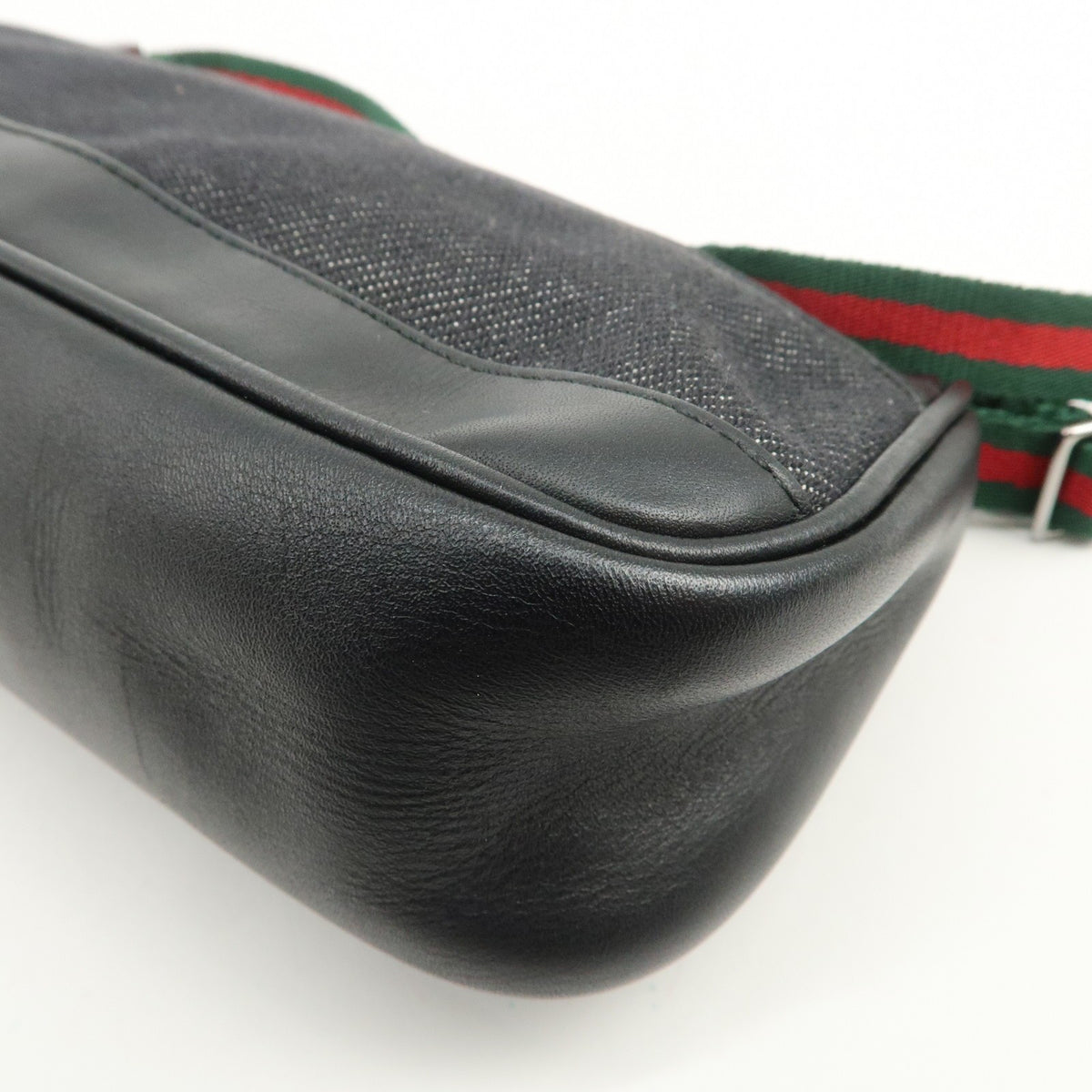 GUCCI Sherry Leather Denim Accessory Pouch Hand Bag Black 92820 Auth Used F/S11