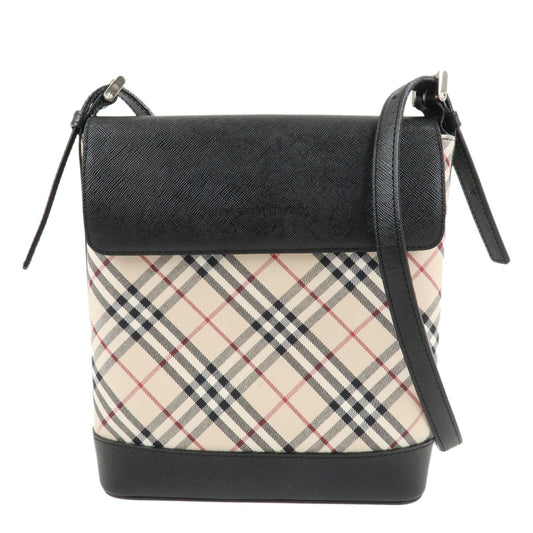 Auth BURBERRY Shoulder Bag Nova Plaid Nylon Leather Beige Black Reuse Used0