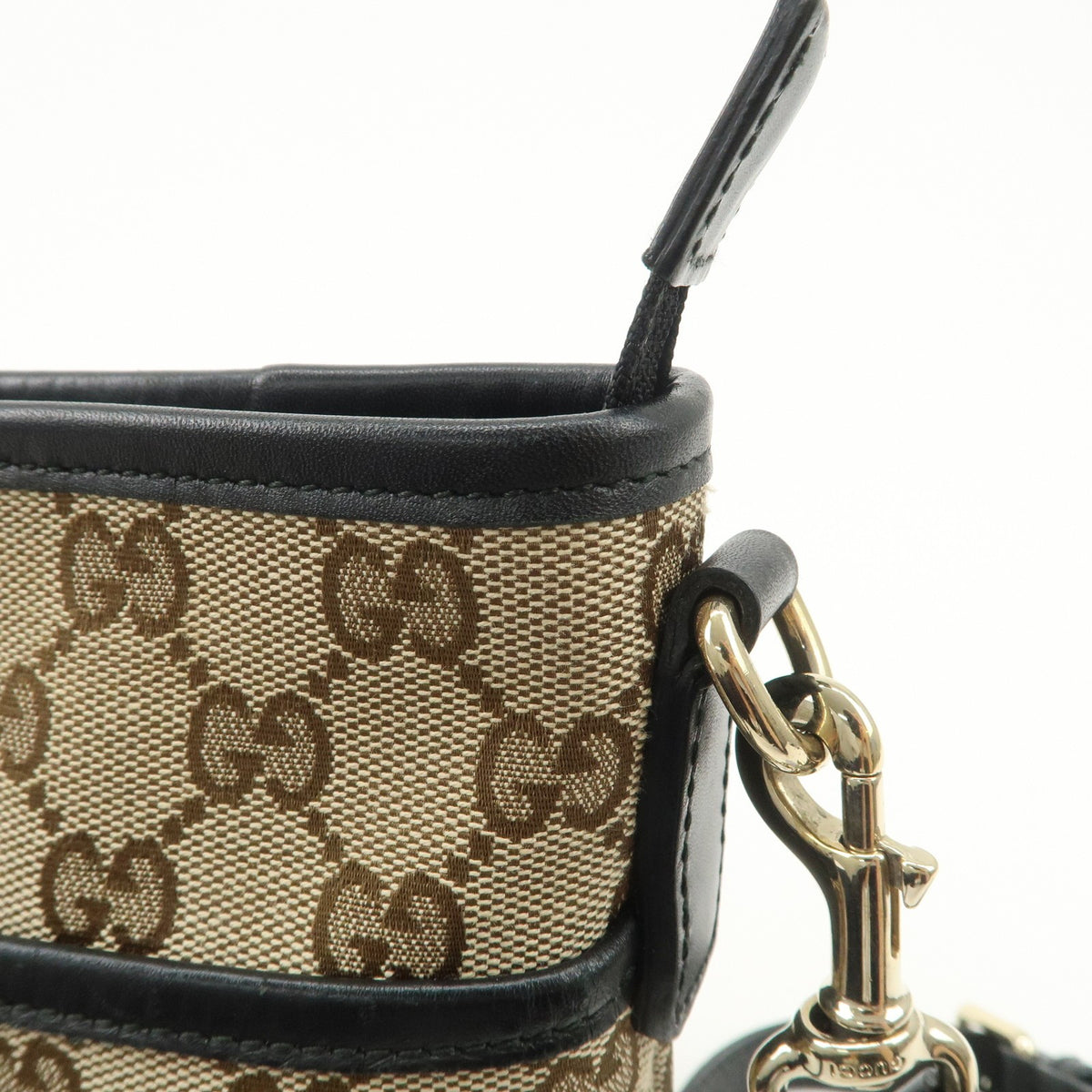 GUCCI Sherry GG Canvas Leather Shoulder Bag Beige Black 388926 Auth Used F/S14