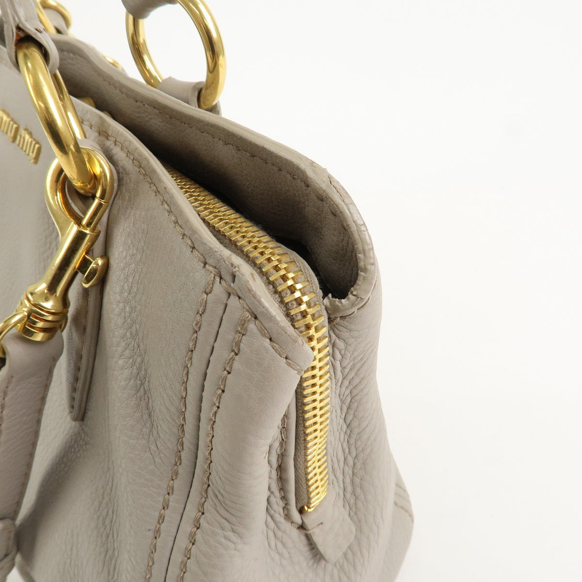 MIU MIU Handbag Logo Leather 2Way Bag Shoulder Bag Gray Authentic Used F/S15