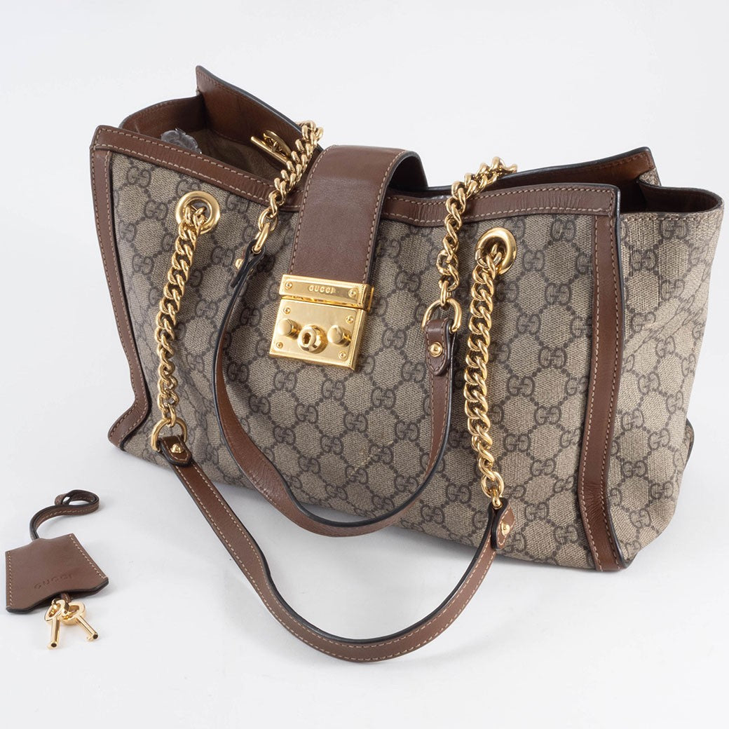 GUCCI Padlock GG Supreme Chain Shoulder Bag Beige Brown 479197 Preowned Auth14