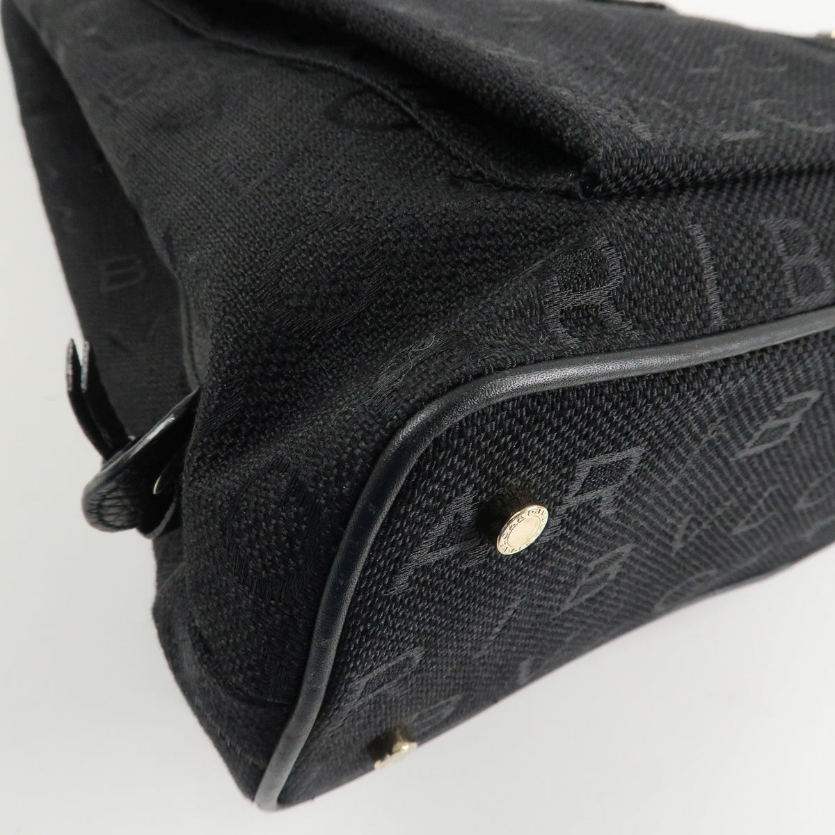 BVLGARI Logo Mania Canvas Leather Tote Bag Black Gold Hardware Auth Used F/S7