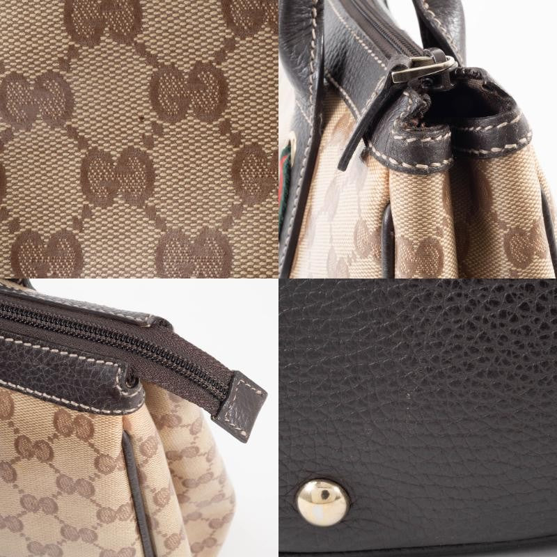 GUCCI GG Crystal Shoulder Tote Bag Sherry Line Web Beige Brown 293599 Preowned12